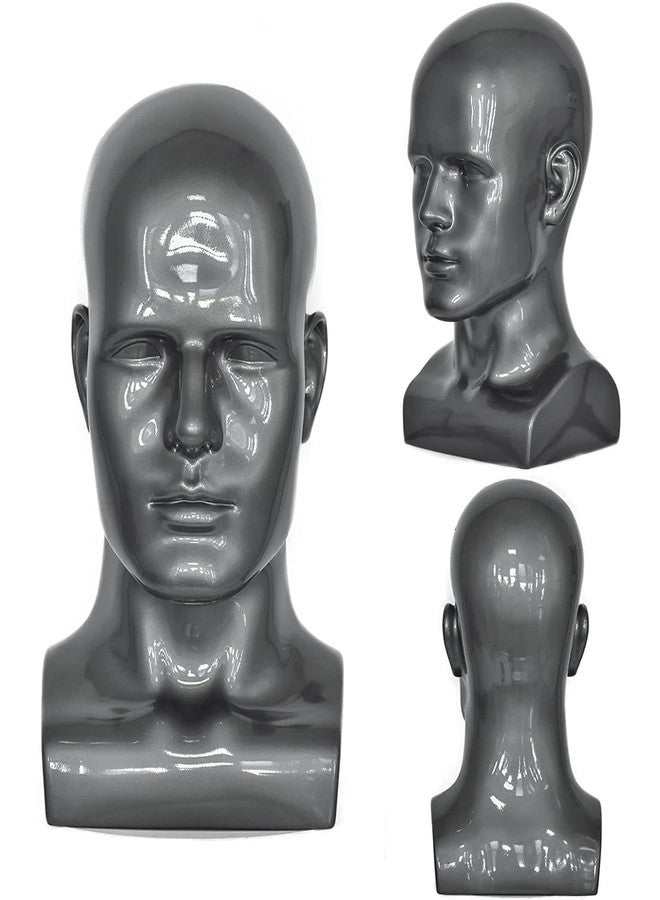 FLWAI PVC Silver Grey Male Mannequin Head Display Head Stand Wig Display Head Model Men Manikin Head Dolls for Display Headset, Headphone, Game Console, Hats, Wigs Jewellery (Silver Grey) - Image 1